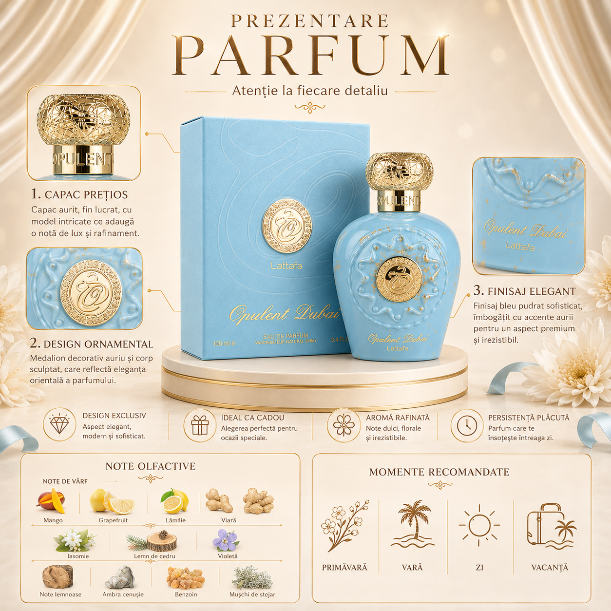 Parfum Arăbesc Opulent Dubai Lattafa 100 ml Apă de Parfum Unisex pentru damă și bărbat